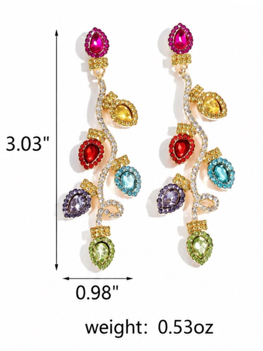 NWT Multicolor Crystal Christmas Tree Light Bulb Drop Dangle Earrings Party - Picture 3 of 5